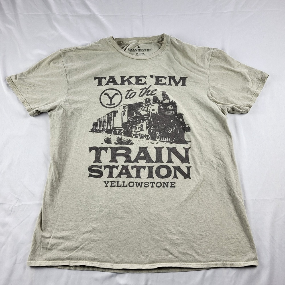 Yellowstone Men's T-Shirt Beige Large "Take 'Em To The Train Station" Hybrid